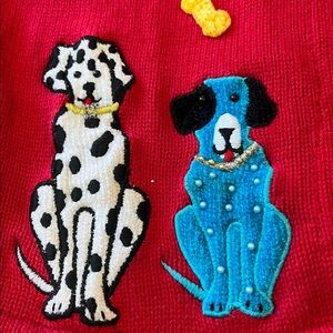 The Quacker Factory dogs cardigan sweater Embroidery Red small VTG 90s cutest